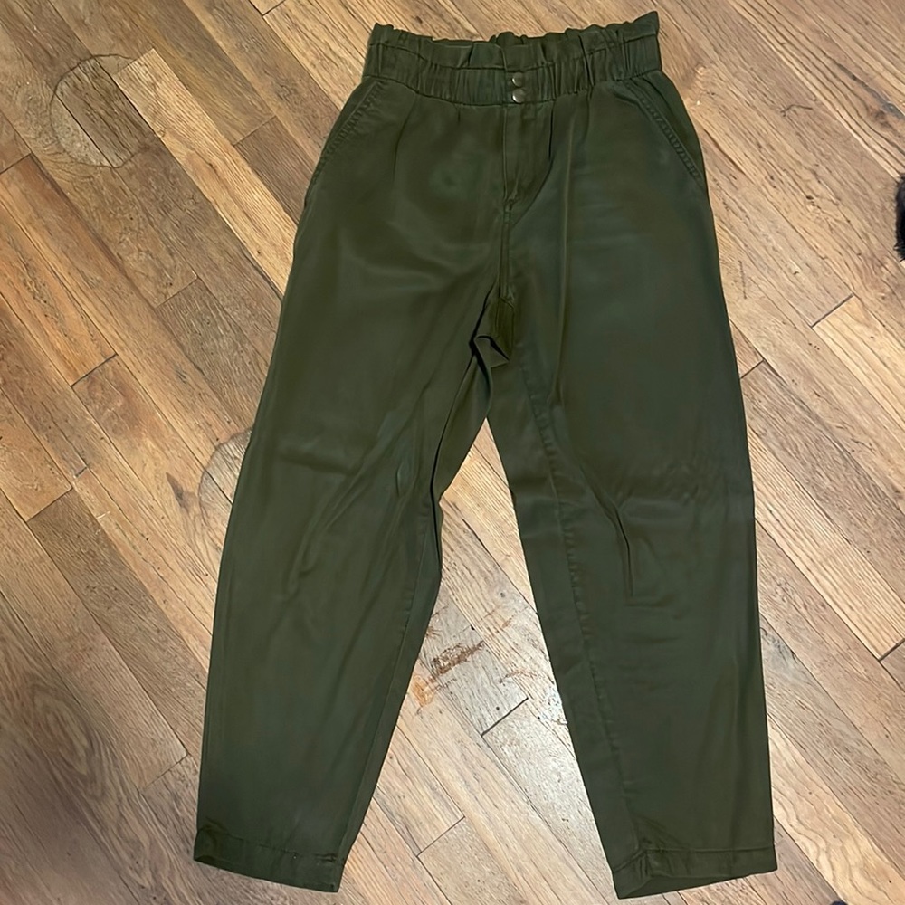LOFT: Army Green Elastic Waist Double Button Pants